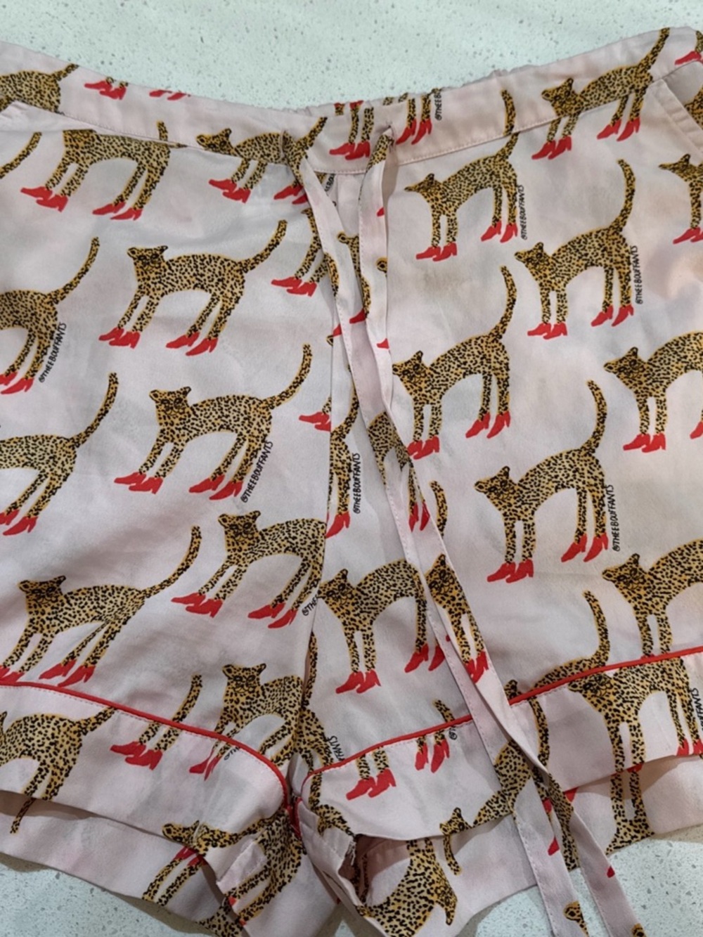 Bouffants & Broken Hearts Pink Cheetahs Cats in High Heel Shoes Pajama Short SzM